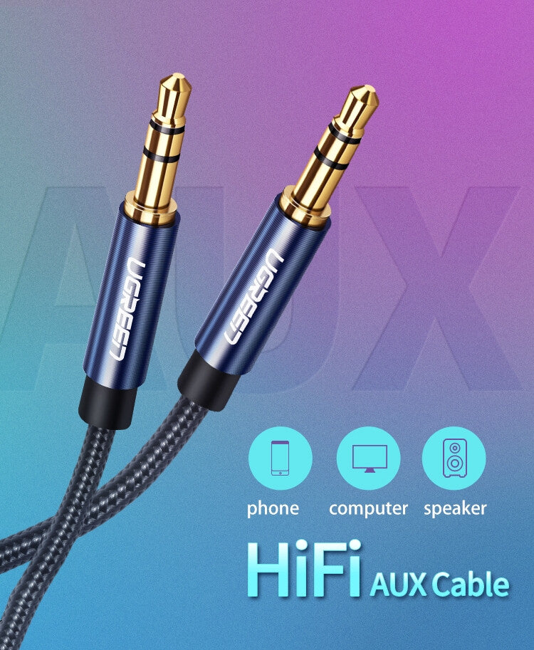 UGREEN Cavo Audio 3.5mm maschio a 3.5mm maschio- placcato in oro con case in metallo 3m (Blue)