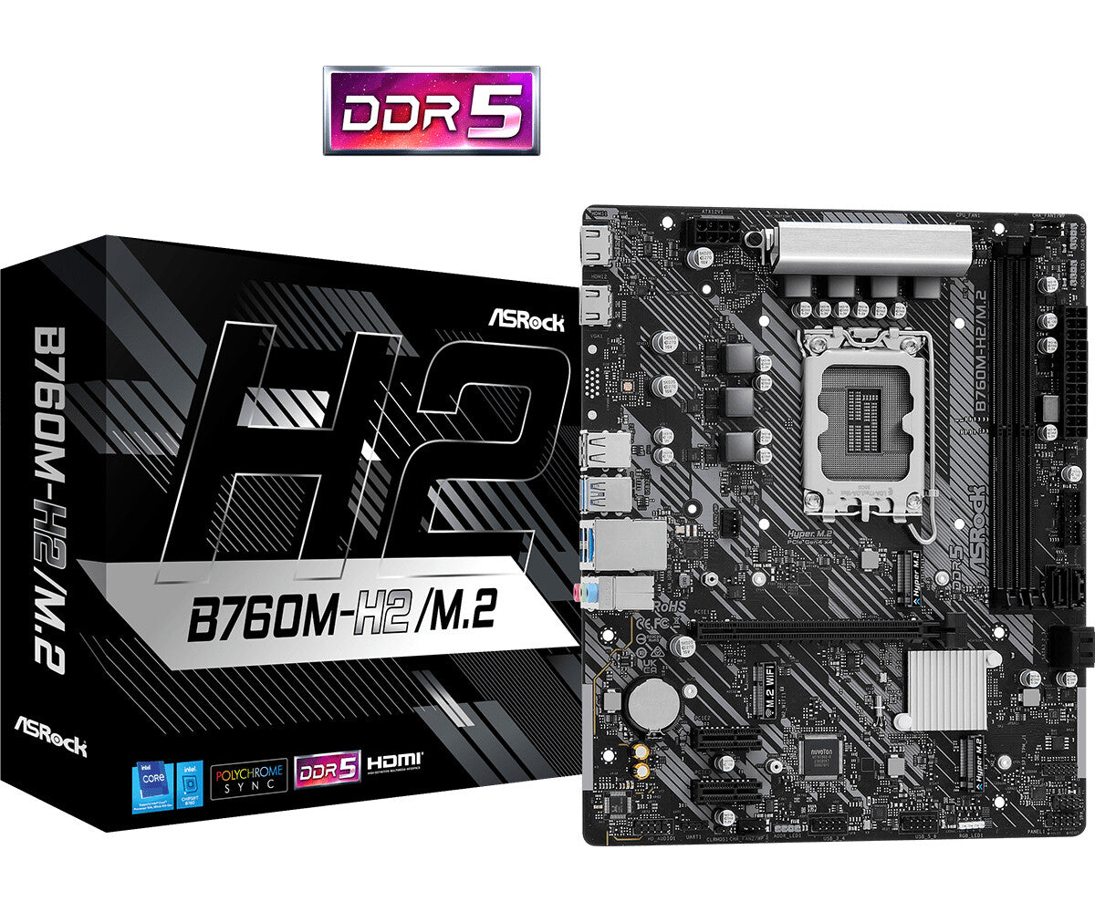 MB Asrock 1700 Intel B760M-H2/M.2- 2xDDR5- 4SATA3- 1xHyper M.2 Gen4- 2xHDMI- mATX