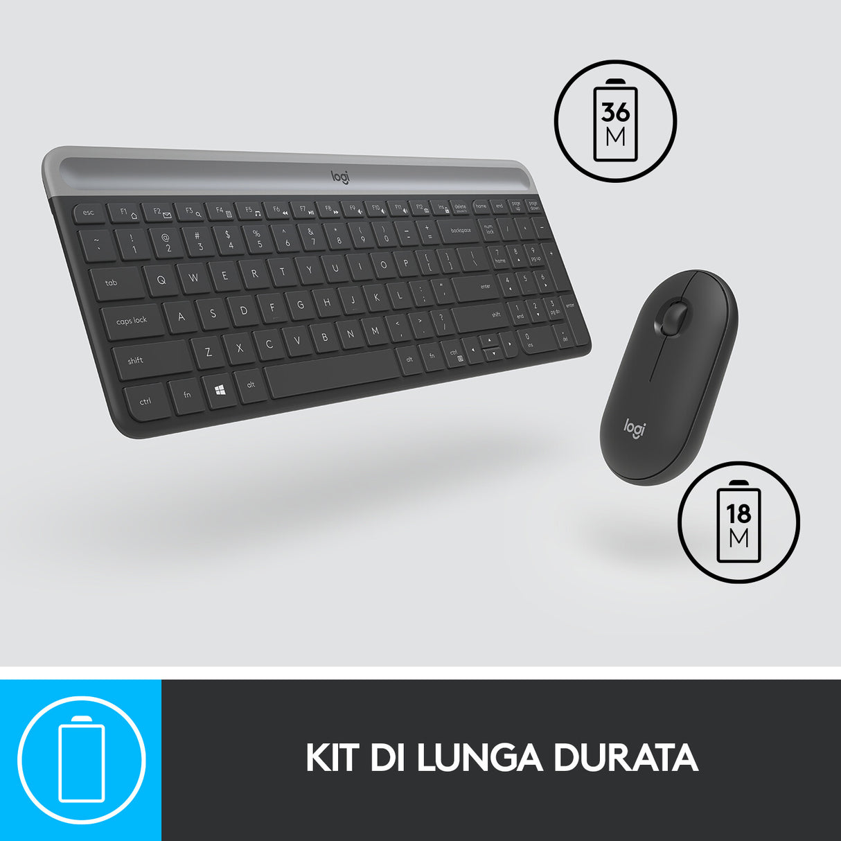 Tastiera + Mouse LOGITECH RETAIL - MK470- Wireless- Slim- Nera