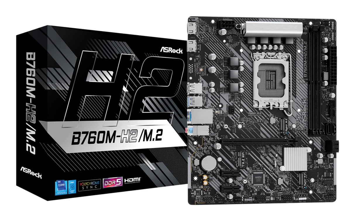 MB Asrock 1700 Intel B760M-H2/M.2- 2xDDR5- 4SATA3- 1xHyper M.2 Gen4- 2xHDMI- mATX