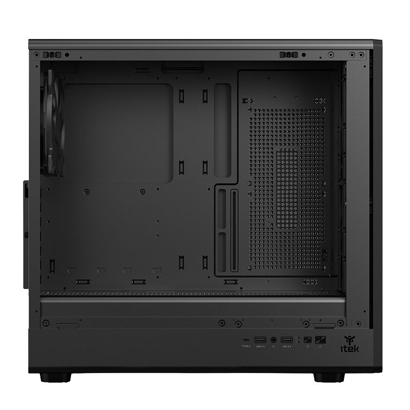 Case WOODY W2B - Gaming Tower- ATX- 4x14cm Black fan- 2xUSB3- Type-C- Wood Front- Darker Temp Glass Side Panel