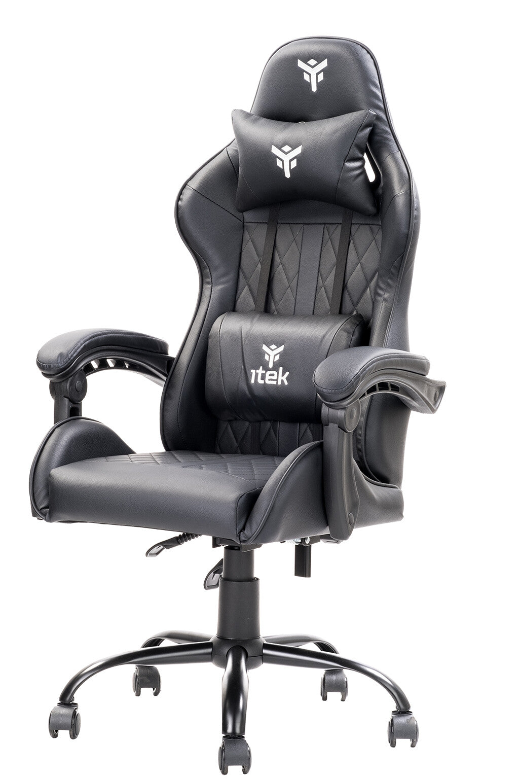 itek Gaming Chair RHOMBUS PF10 - PVC- Doppio Cuscino- Schienale Reclinabile- Nero Nero