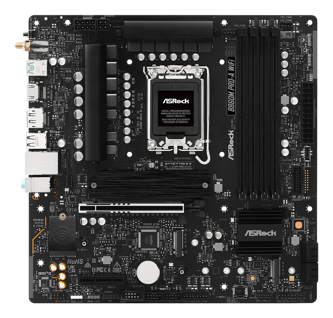 MB Asrock 1851 Intel B860M PRO-A WIFI- 4*DDR5 4*SATA3- 3*M.2- HDMI- DP- WiFi 6E + BT- mATX