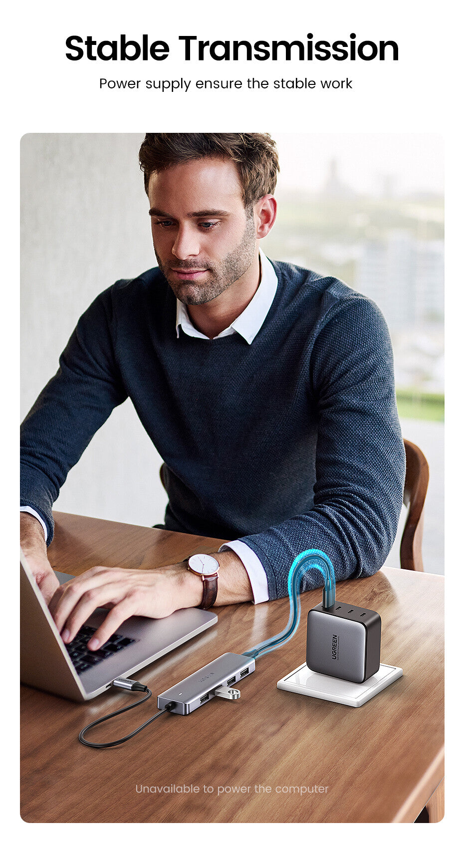 UGREEN HUB USB3.0 - 4 USB3.0 ports and USB-C Power Supply - ultra slim metal case