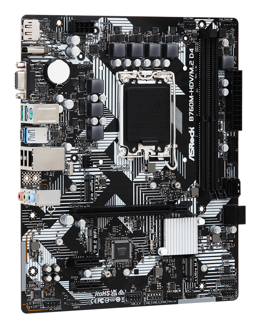 MB Asrock 1700 Intel B760M HDV/M.2 D4- 2xDDR4- 4SATA3- 1xHyper M.2 1xUltra M.2- HDMI DP D-sub mATX