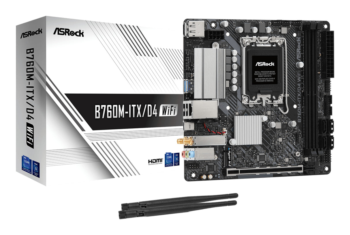 MB Asrock 1700 Intel B760M ITX D4 WIFI- 2xDDR4- 4SATA3- 1xHyper M.2 HDMI DP mini ITX