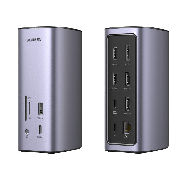 UGREEN Docking Station Triple Display- 12-in-1- 8K 2xHDMI & DP- USB-C 10G- RJ45- PD 100W- 3xUSBA- CR- Audio