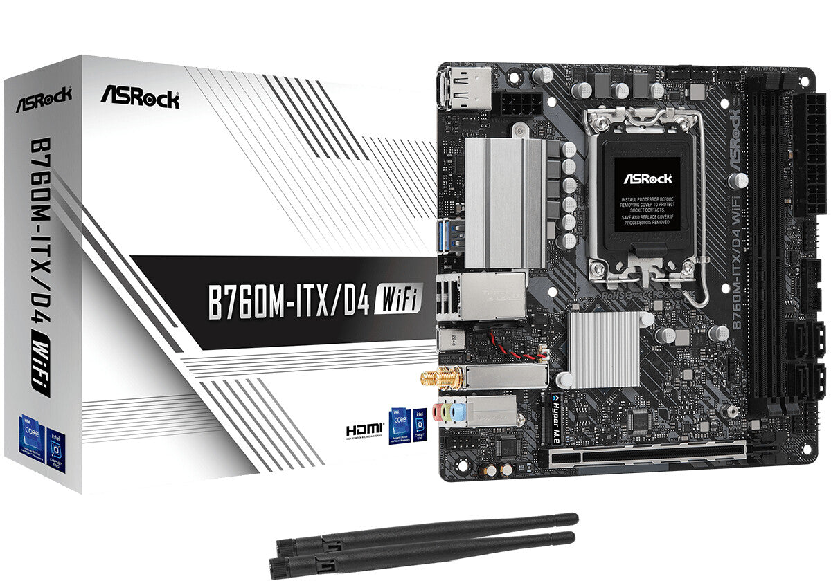 MB Asrock 1700 Intel B760M ITX D4 WIFI- 2xDDR4- 4SATA3- 1xHyper M.2 HDMI DP mini ITX