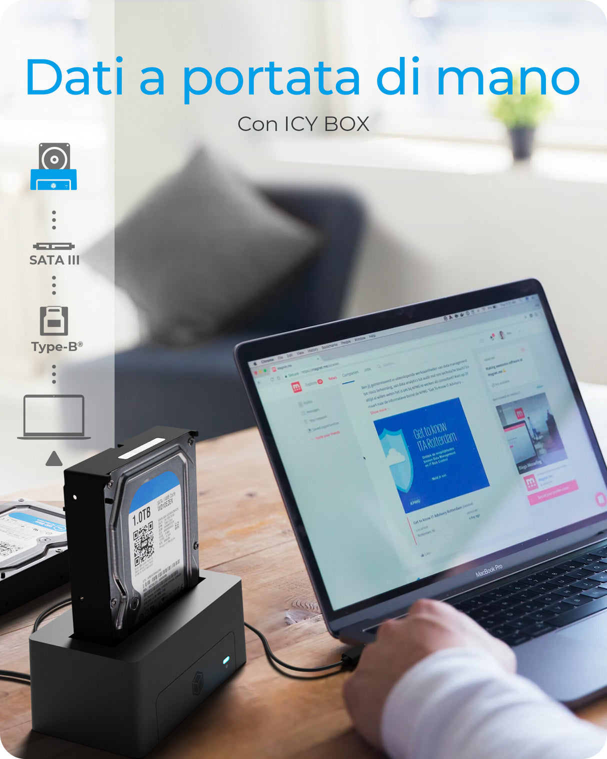 ICY BOX Docking Station per 1x 2-5" e 3-5" SATA I/II/III- USB 3.2 Gen 1- nero