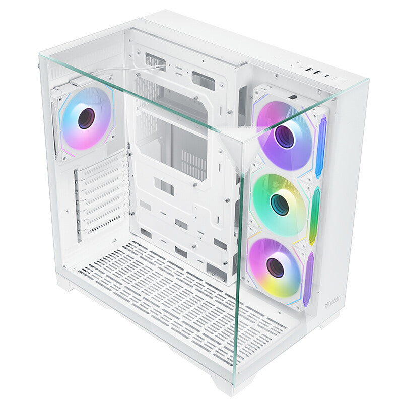 Case DARK CAVE PANO - Gaming Tower- ATX- 4x12cm ARGB fan- 2xUSB3- Type-C- Temp Glass Top- Side & Front Panel- White Edition