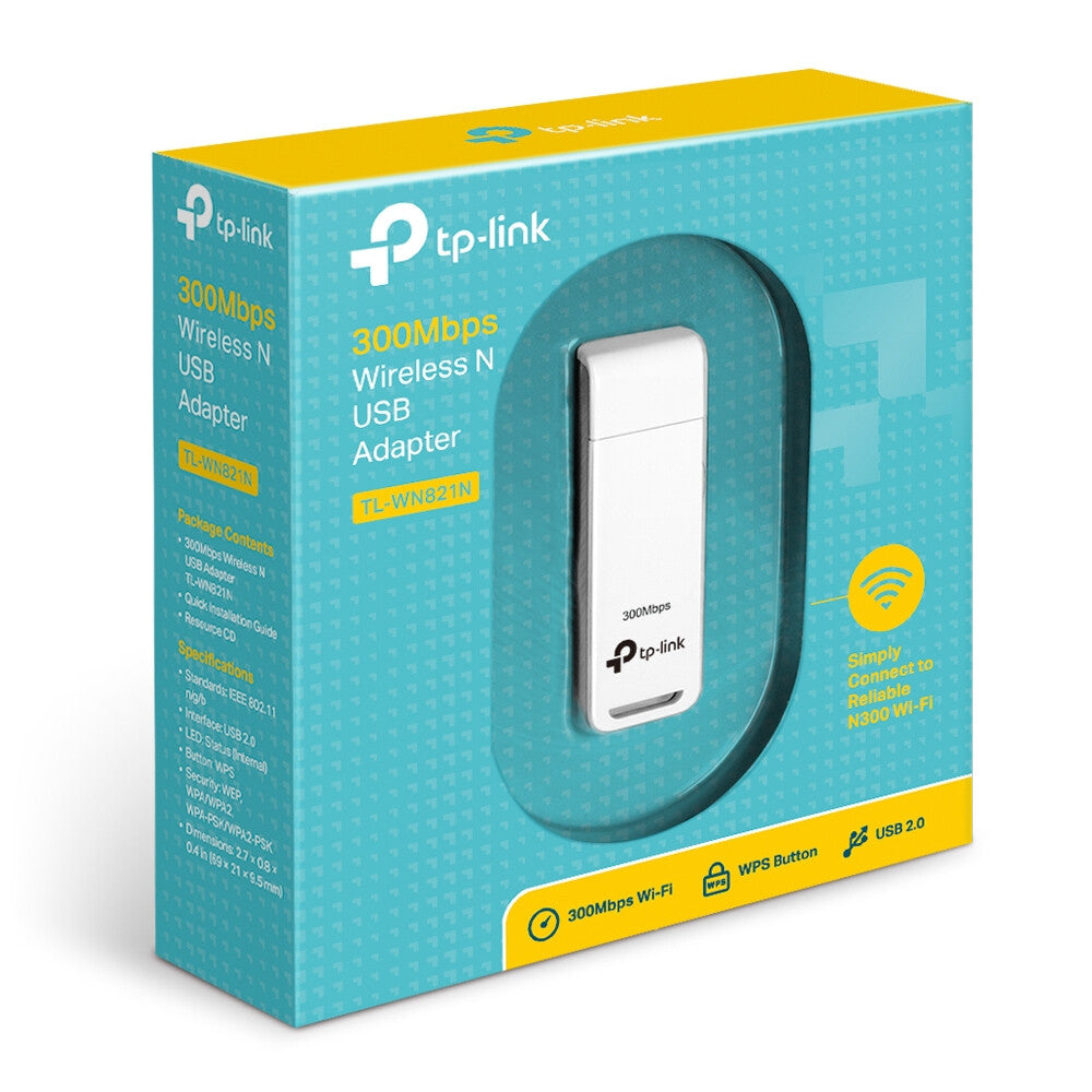 TP-LINK Antenna USB Wi-Fi- 300Mbps- 2T2R- 2.4GHz- 802.11b/g/n- USB 2.0- WPS Button- 2 antenne interne