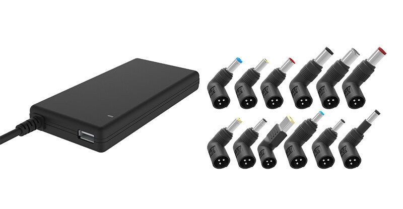 Alimentatore Universale Slim per Notebook 90W con 12 connettori- porta USB 5V1A- 100/240VAC- 9.5/24VDC (Gomma soft-touch)