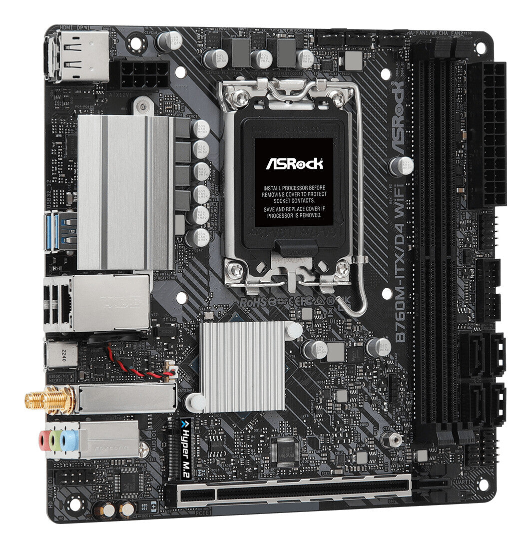 MB Asrock 1700 Intel B760M ITX D4 WIFI- 2xDDR4- 4SATA3- 1xHyper M.2 HDMI DP mini ITX