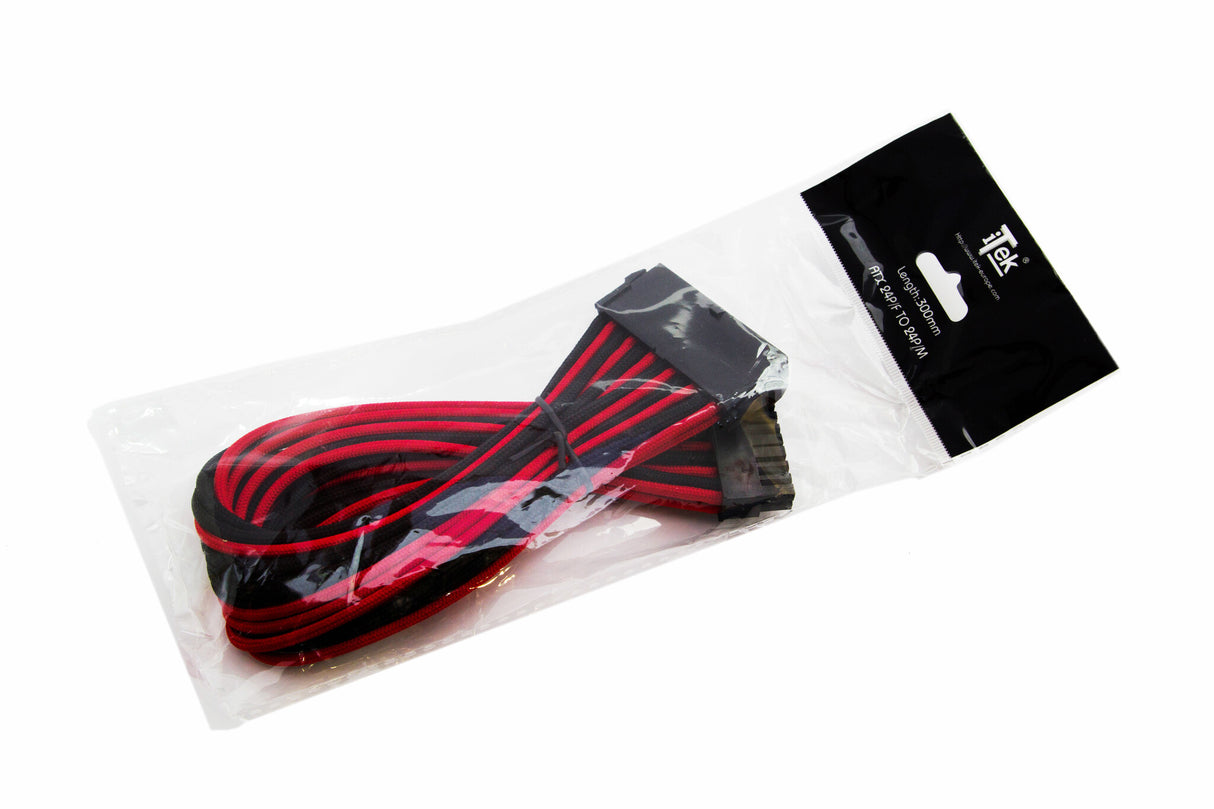 Cavo\Prolunga Sleevato ATX 24Pin Femmina a 24Pin Maschio- 300mm- Nero Rosso
