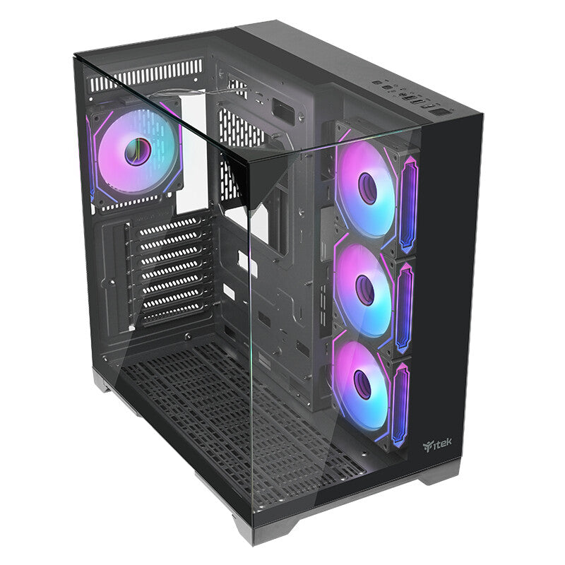 Case DARK CAVE PANO - Gaming Tower- ATX- 4x12cm ARGB fan- 2xUSB3- Type-C- Temp Glass Top- Side & Front Panel
