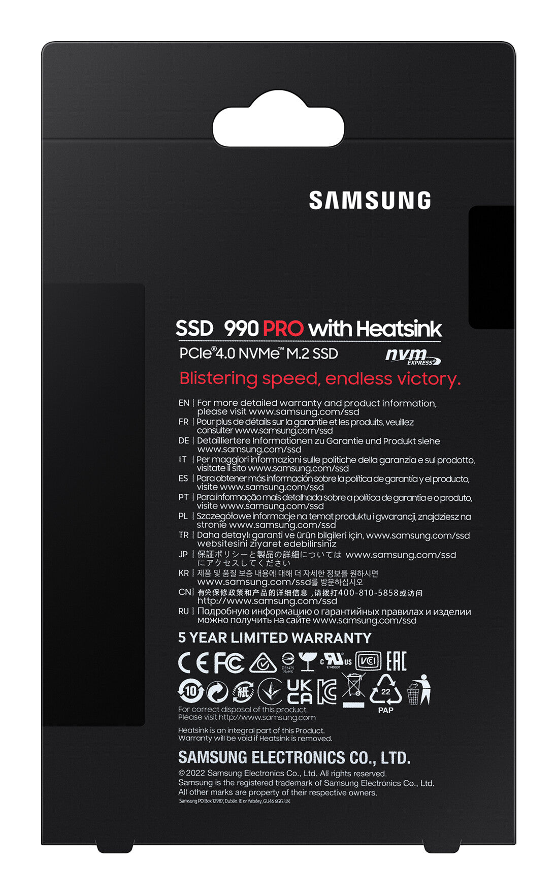 SSD SAMSUNG 990 PRO - 1TB M.2 PCIe Gen4x4 (R7450- W6900) Heatsink