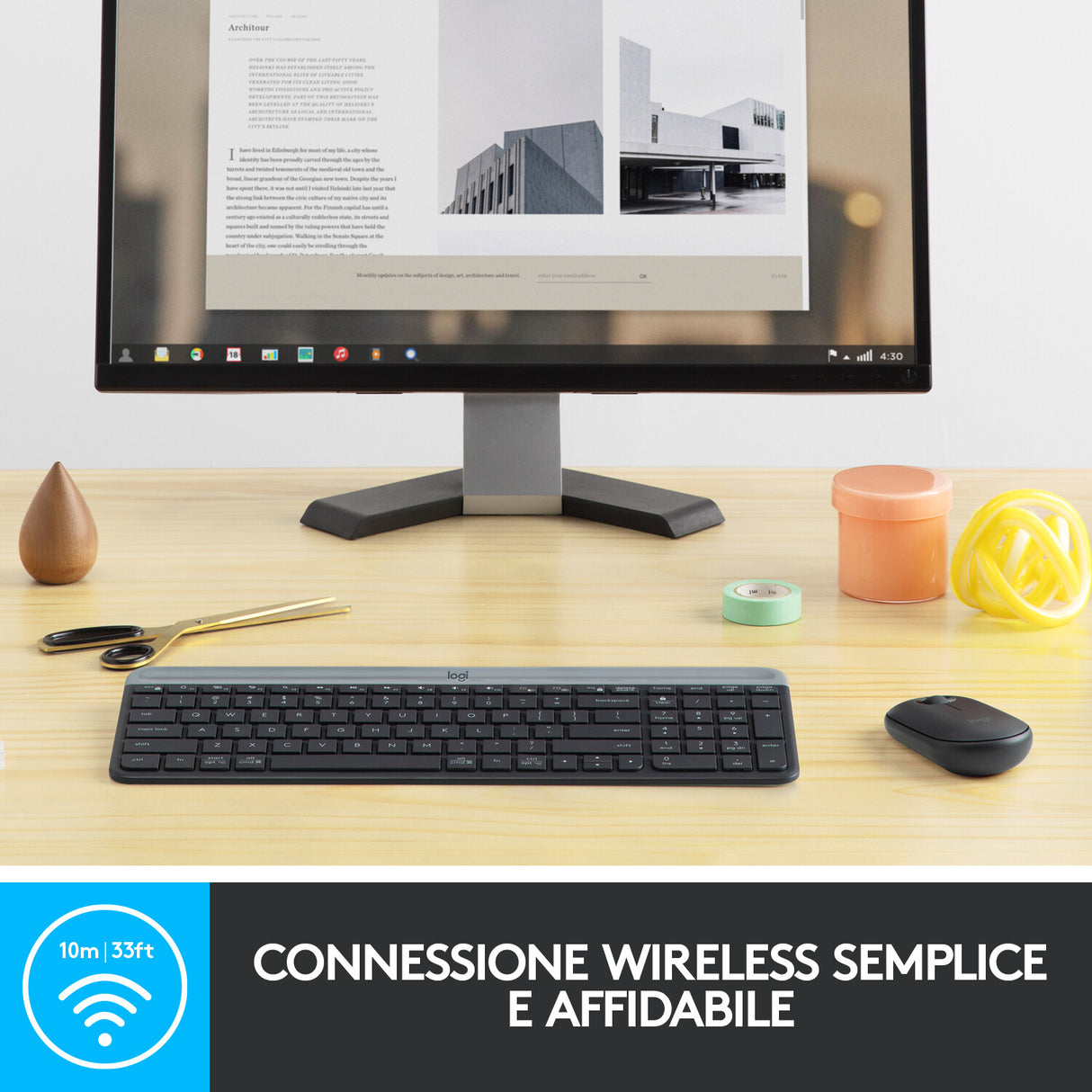 Tastiera + Mouse LOGITECH RETAIL - MK470- Wireless- Slim- Nera