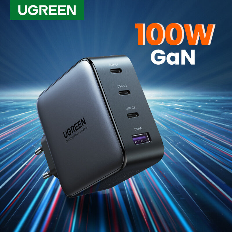 UGREEN Caricatore USB 100W GaN Nexode- 3x Type-C- 1xUSB3 Black