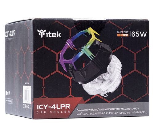 Dissipatore ad aria ICY-4LPR - Skt universale- 65W TDP- Low Profile- RGB Rainbow