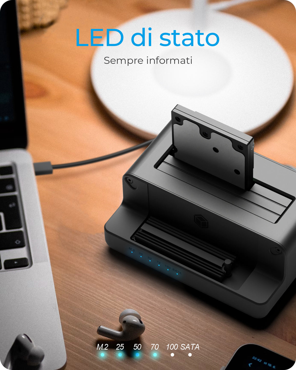 ICY BOX Docking Clone Dual Way- per SSD M.2 NVMe e SSD/HDD SATA da 2. 5"e 3.5" a USB 3.2 Gen2- nero