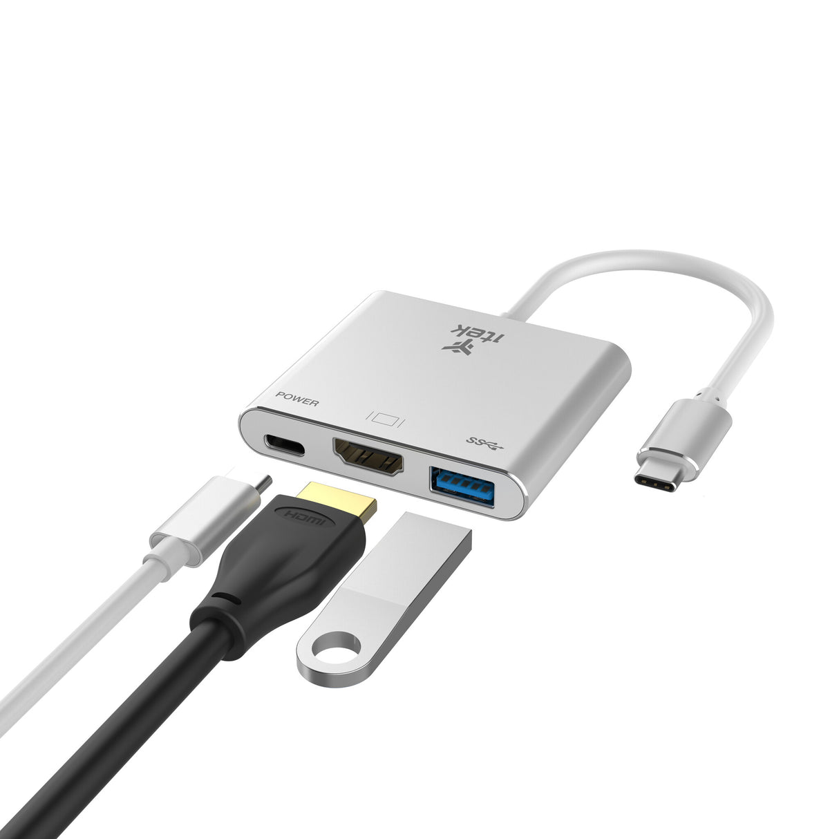 ITEK Adattatore USB-C a USB3.0(5G) + HDMI(4K) + USB-C(100W PD)