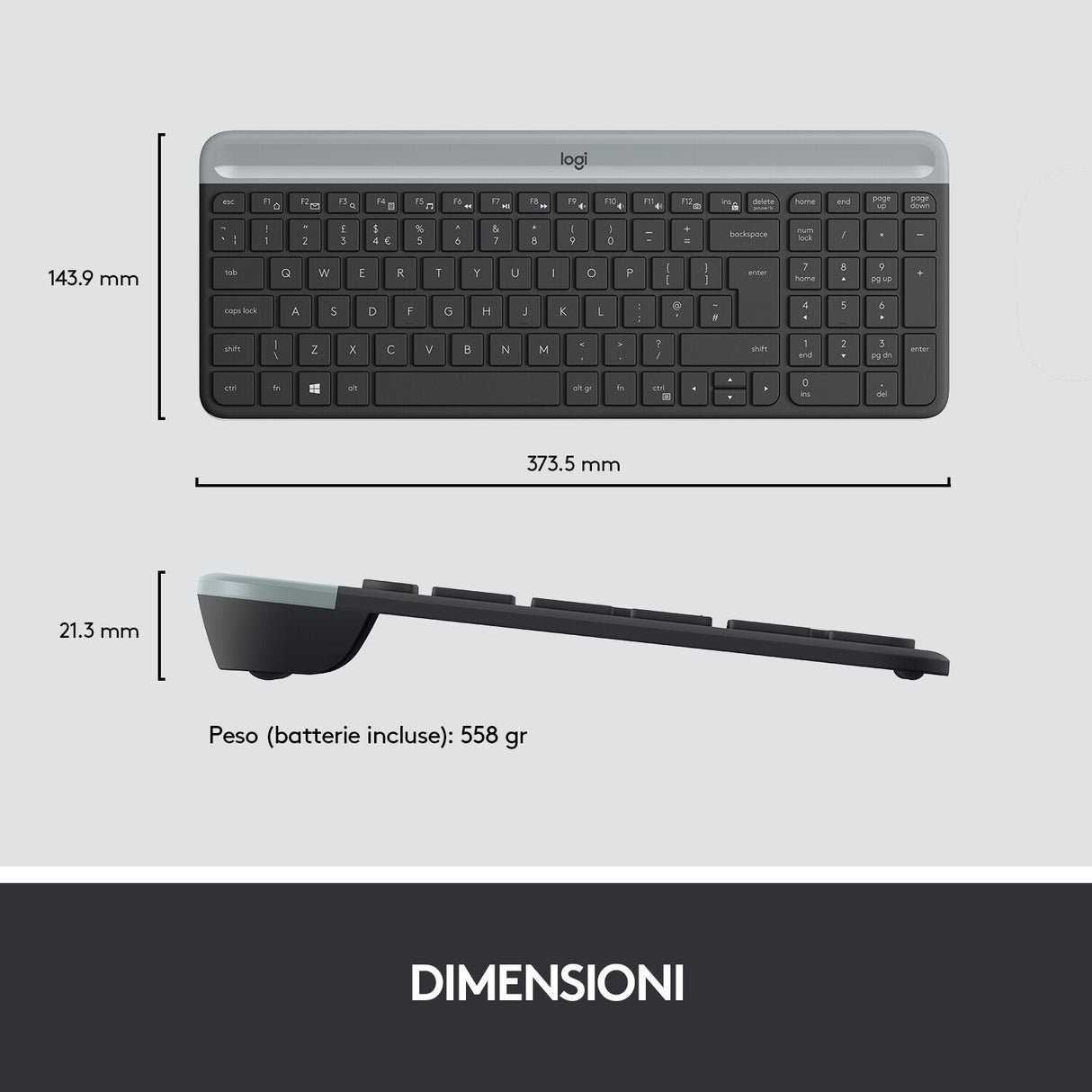 Tastiera + Mouse LOGITECH RETAIL - MK470- Wireless- Slim- Nera