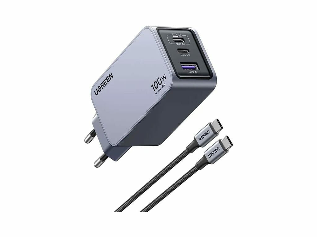 UGREEN Caricatore USB 100W GaN Nexode Pro- 2x Type-C- 1xUSB3 Black