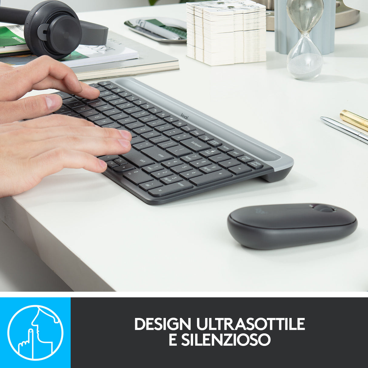Tastiera + Mouse LOGITECH RETAIL - MK470- Wireless- Slim- Nera