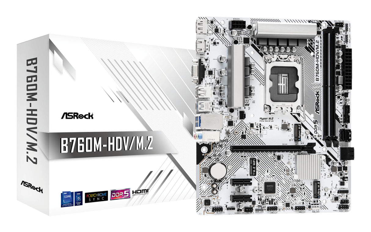 MB Asrock 1700 Intel B760M HDV/M.2- 2xDDR5- 4SATA3- M.2 Gen4 and Gen3- HDMI- DP- D-sub- mATX