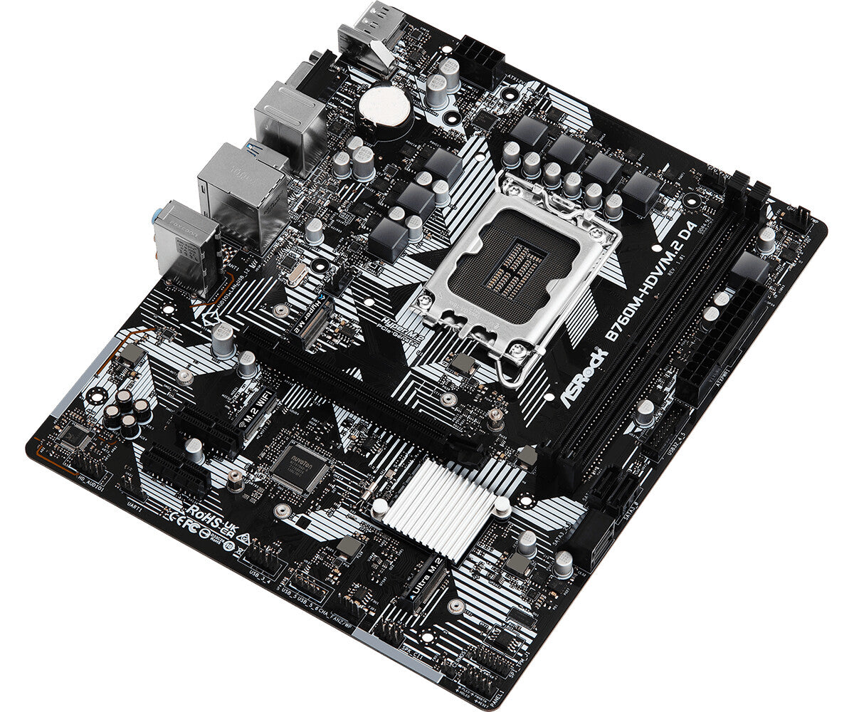 MB Asrock 1700 Intel B760M HDV/M.2 D4- 2xDDR4- 4SATA3- 1xHyper M.2 1xUltra M.2- HDMI DP D-sub mATX