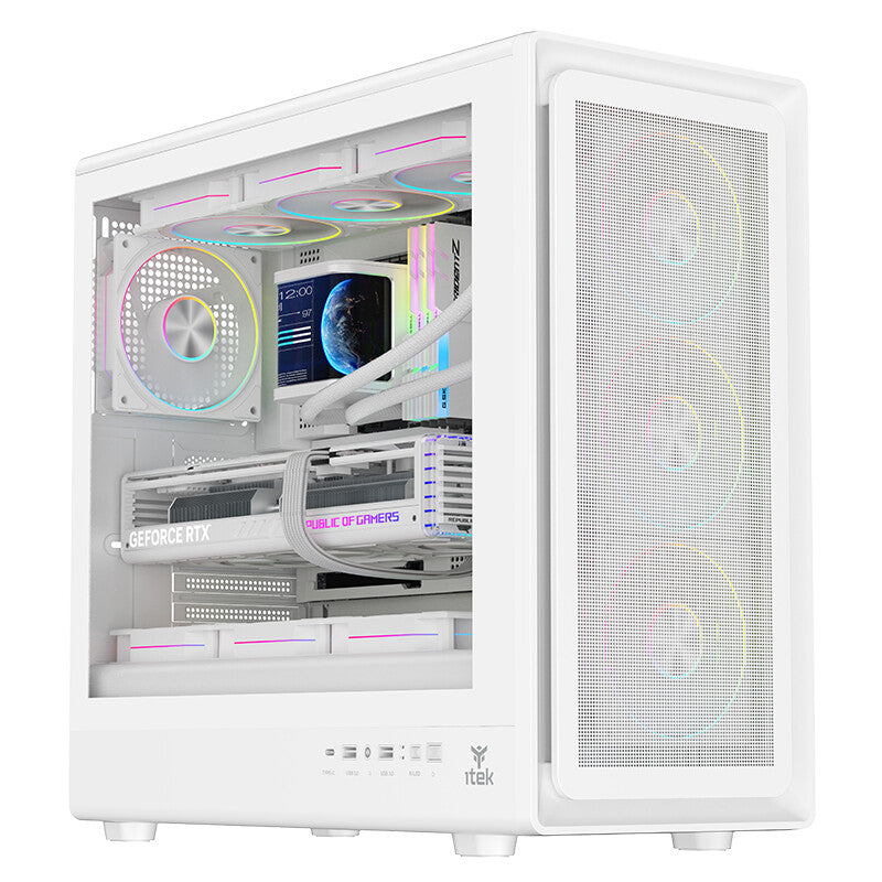 Case MESHCORE 36W - Gaming Tower- ATX- 4x12cm ARGB fan- 2xUSB3- Type-C- Temp Glass Side Panel- White Ed.