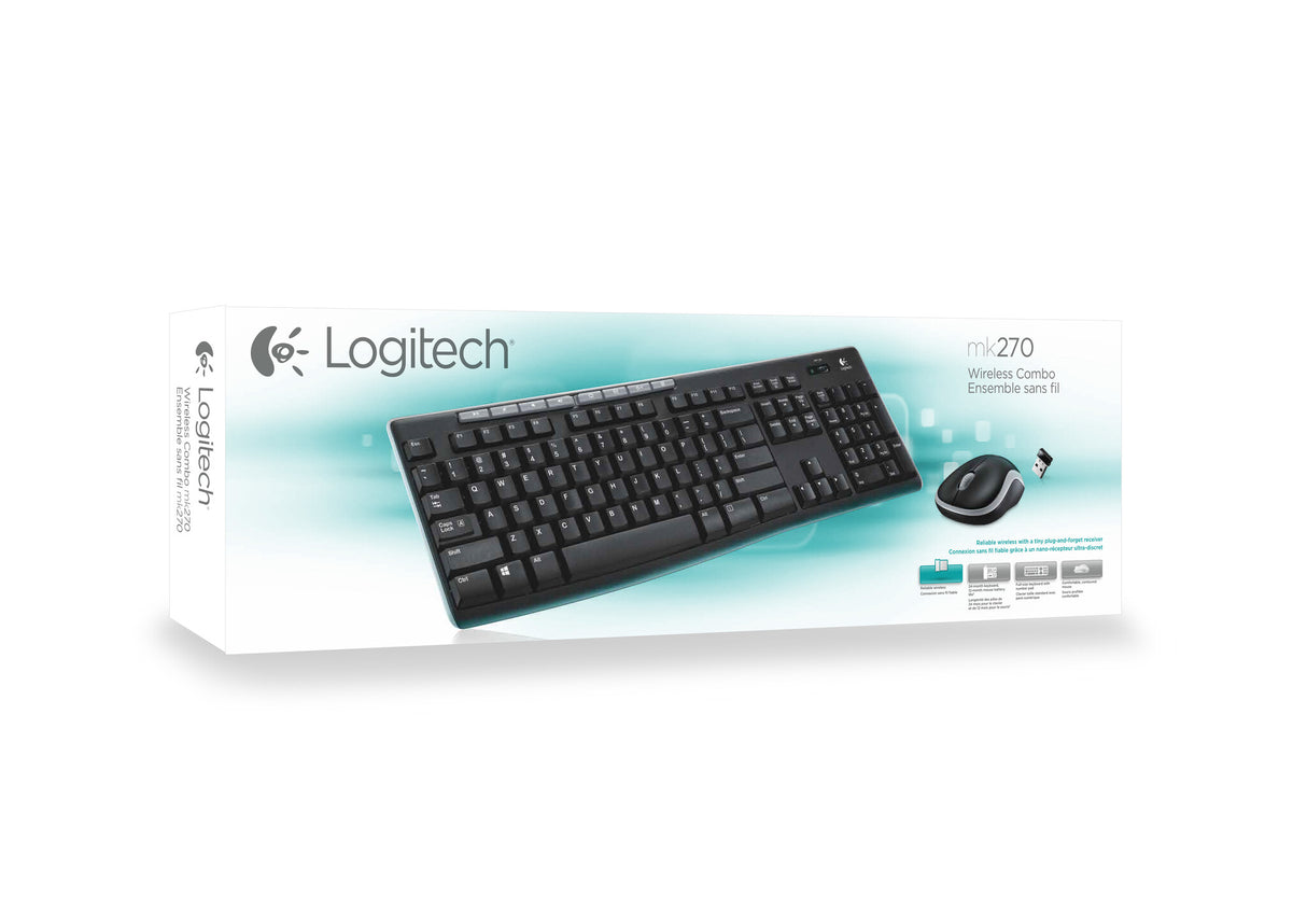 LOGITECH RETAIL Keyboard + Mouse - MK270 - Wireless - Black