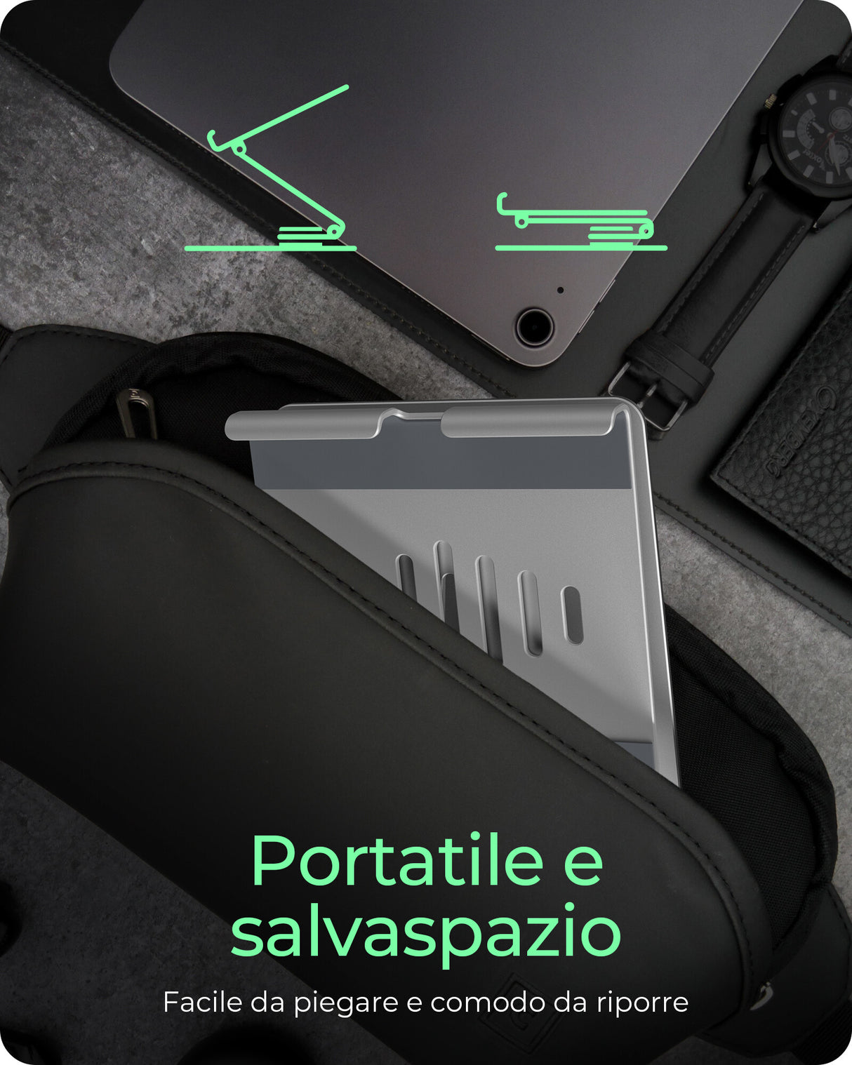 ICY BOX Supporto per tablet fino a 12.9"- girevole e regolabile- alluminio