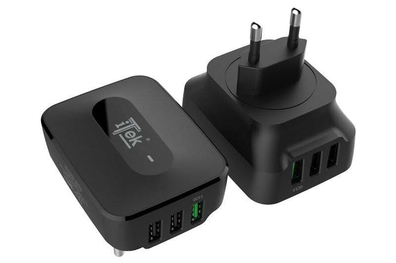 Caricabatteria da muro da 25W- 7.8A(2x2.4A- 1x3A) con 3 porte: 2xUSB Smart- 1xQC3.0- Smart IC