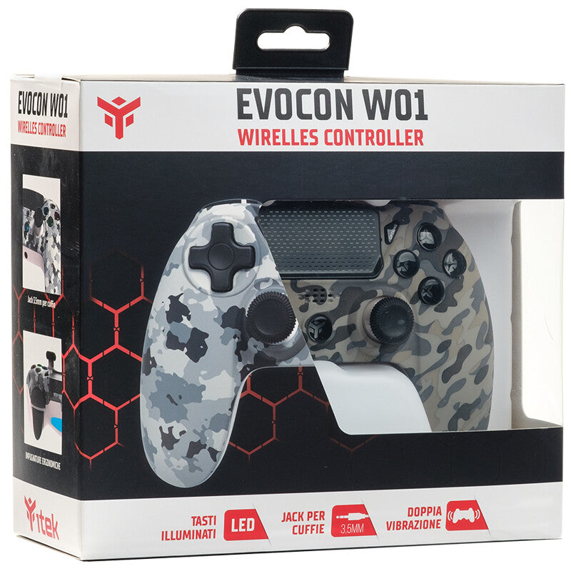 Controller EVOCON W01 - Bluetooth- PC- PS4- DualShock- Tasti LED- TouchPad Axis6- Camo