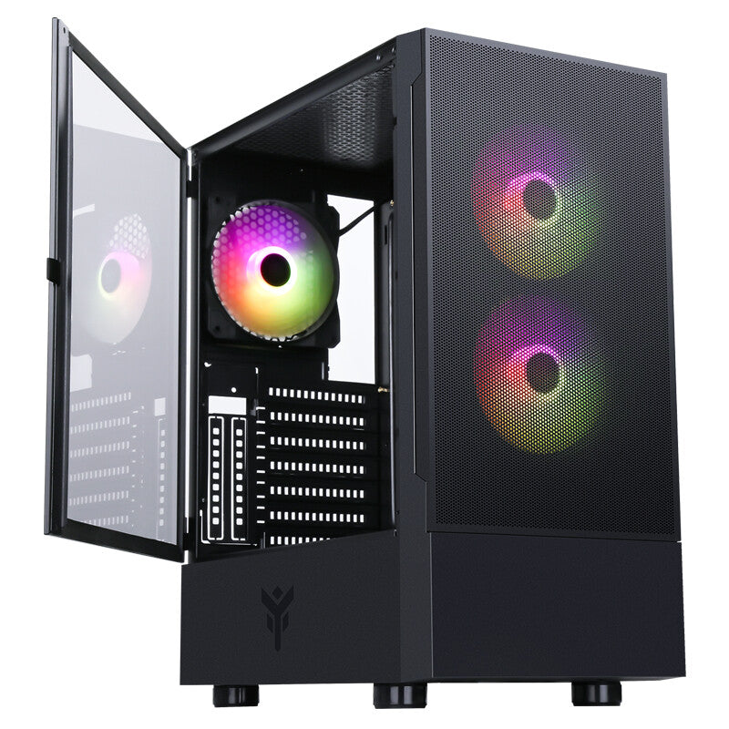 SIISBE 3.0 Case - Gaming Middle Tower- 3x12cm ARGB fan- USB3- Side Panel Temp Glass with hinge