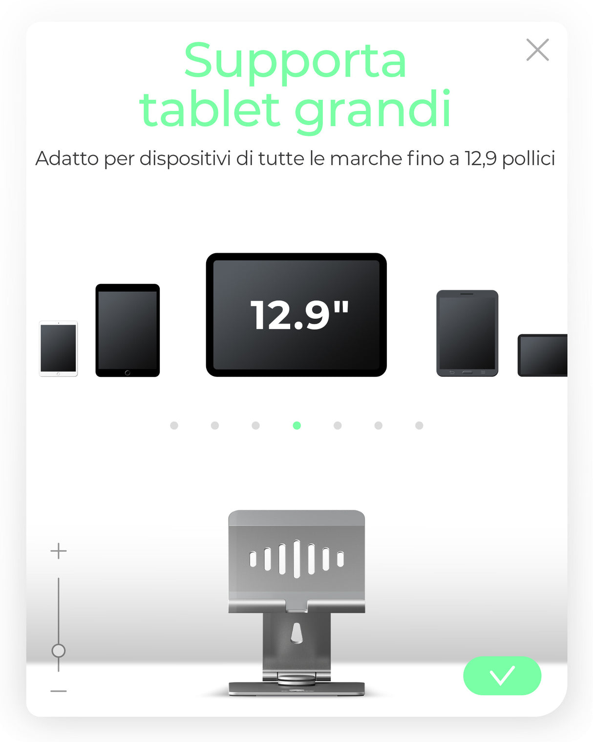 ICY BOX Supporto per tablet fino a 12.9"- girevole e regolabile- alluminio