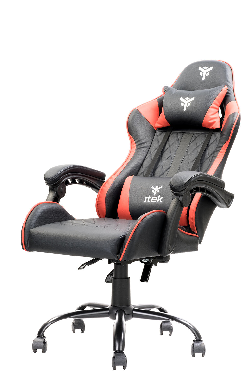 itek Gaming Chair RHOMBUS PF10 - PVC - Double Cushion - Reclining Backrest - Black Red