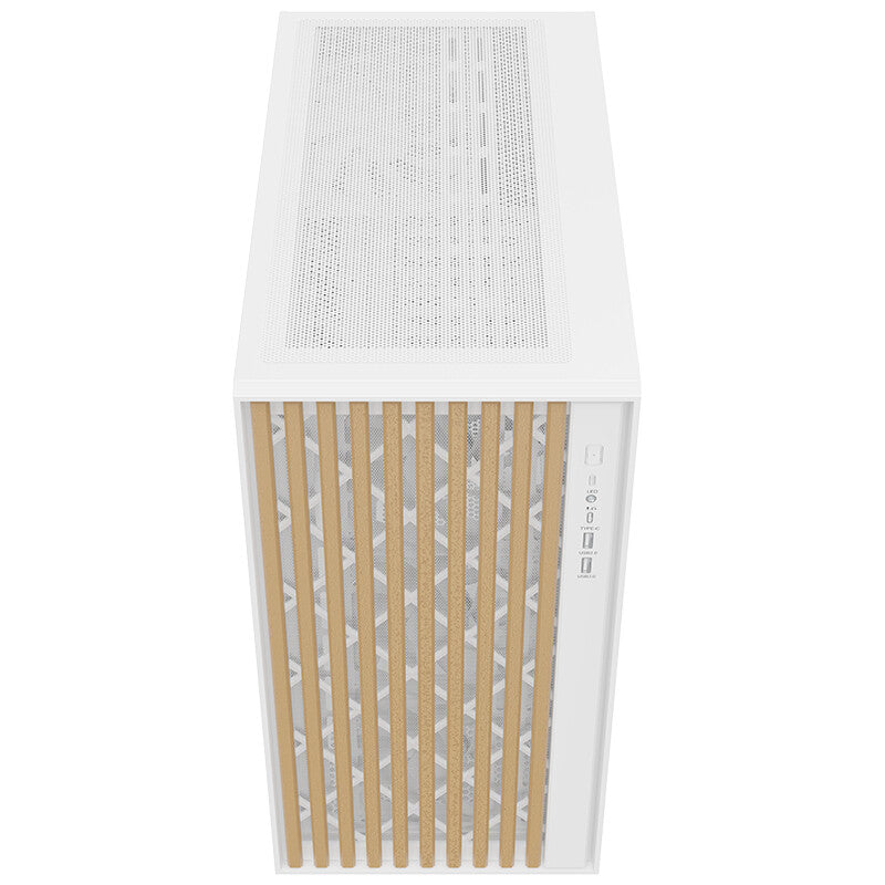 Case WOODY - Gaming Tower- ATX- 3x14cm White fan- 2xUSB3- Type-C- Wood Front- Temp Glass Side Panel- White Edtion