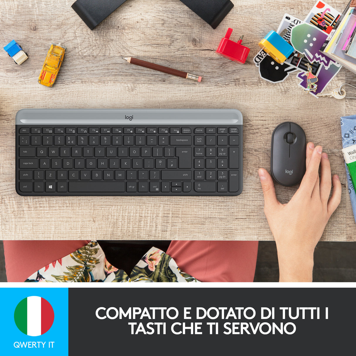 Tastiera + Mouse LOGITECH RETAIL - MK470- Wireless- Slim- Nera