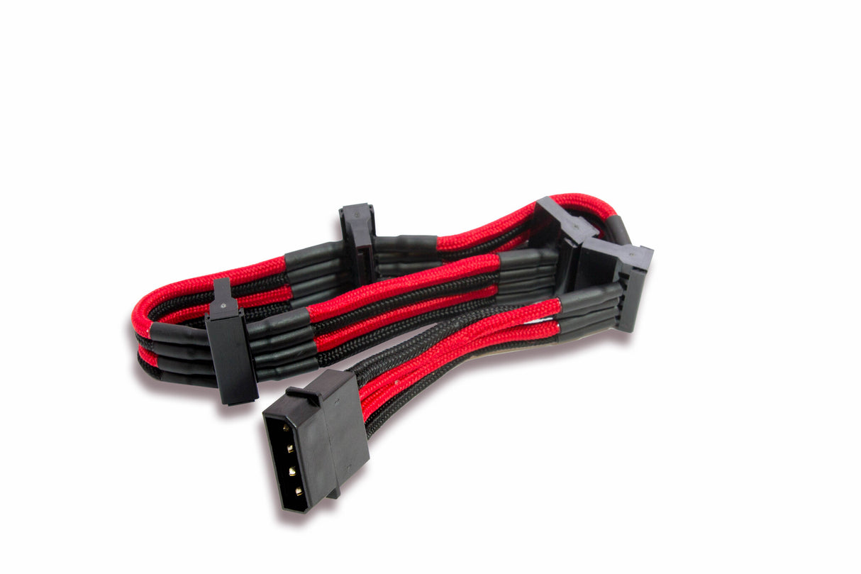 Cavo\Prolunga Sleevato IDE 4Pin a 4xSATA- 300mm- Nero Rosso