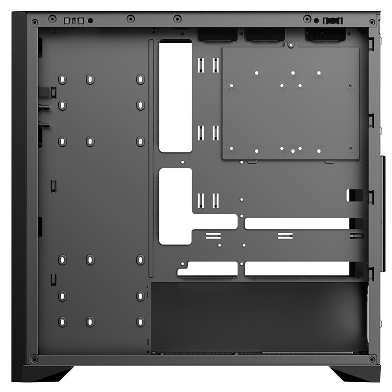 Case WOODY - Gaming Tower- ATX- 3x14cm Black fan- 2xUSB3- Type-C- Wood Front- Temp Glass Side Panel