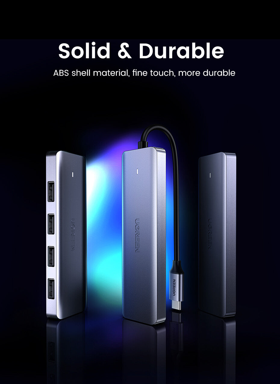 UGREEN HUB USB3.0 - 4 porte USB3.0 e USB-C Power Supply- case ultra slim in metallo