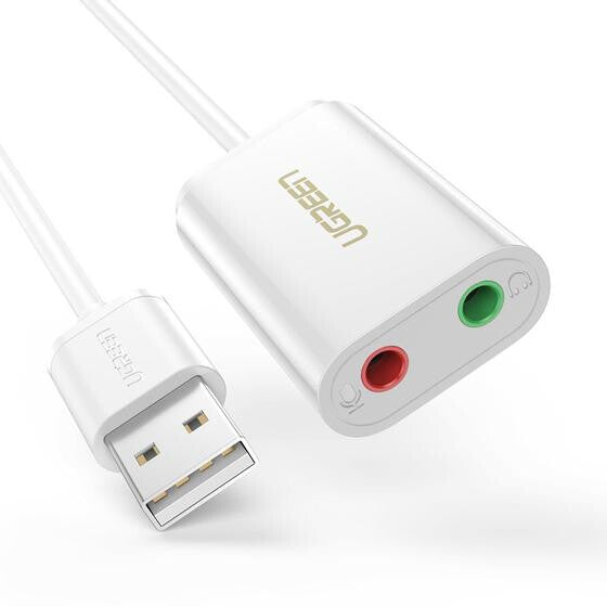 UGREEN Adattatore USB 2.0 a 2x3-5mm jack AUX (Cuffie e Microfono)- (White)