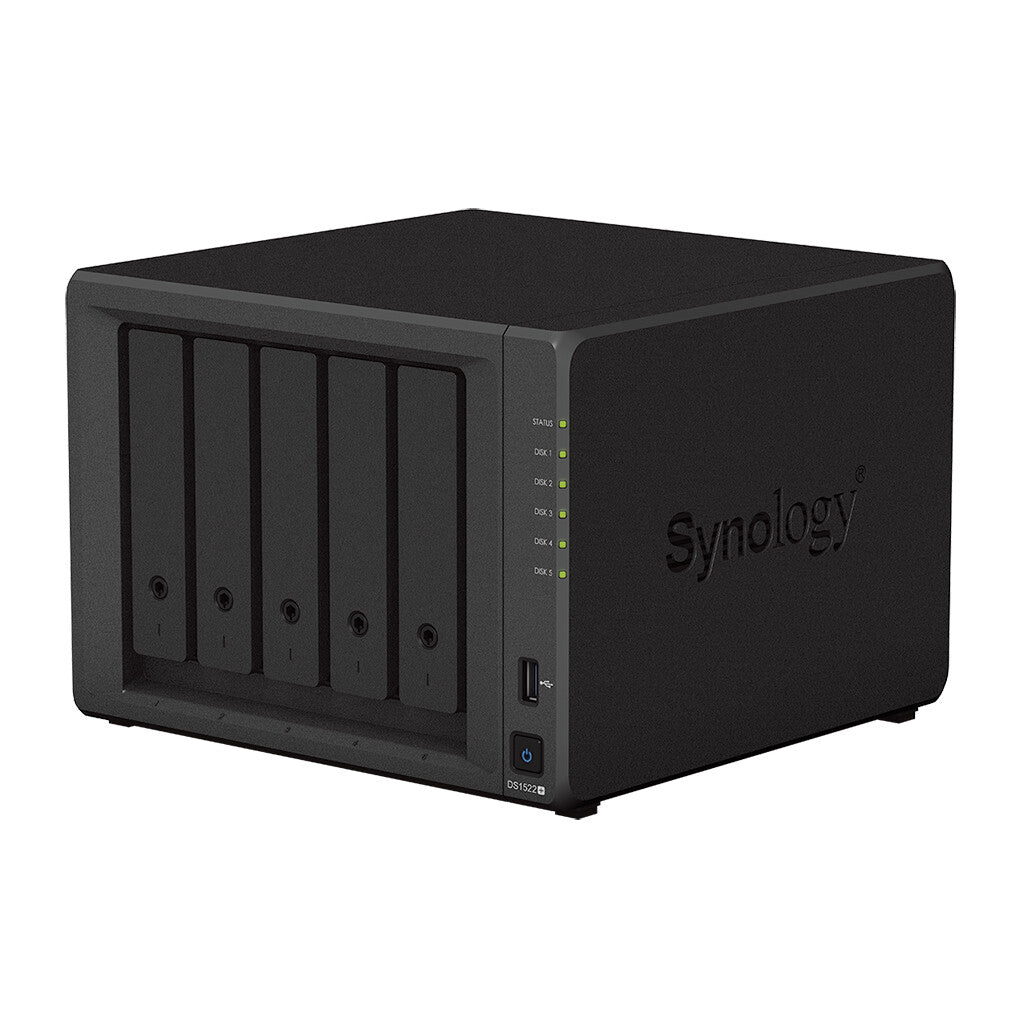Synology NAS DS1522+ 5-Bay 2.5"/3.5" SSD/HDD- AMD Ryzen R1600- 8GB D4- 2xUSB3- 4xRJ45- eSATA