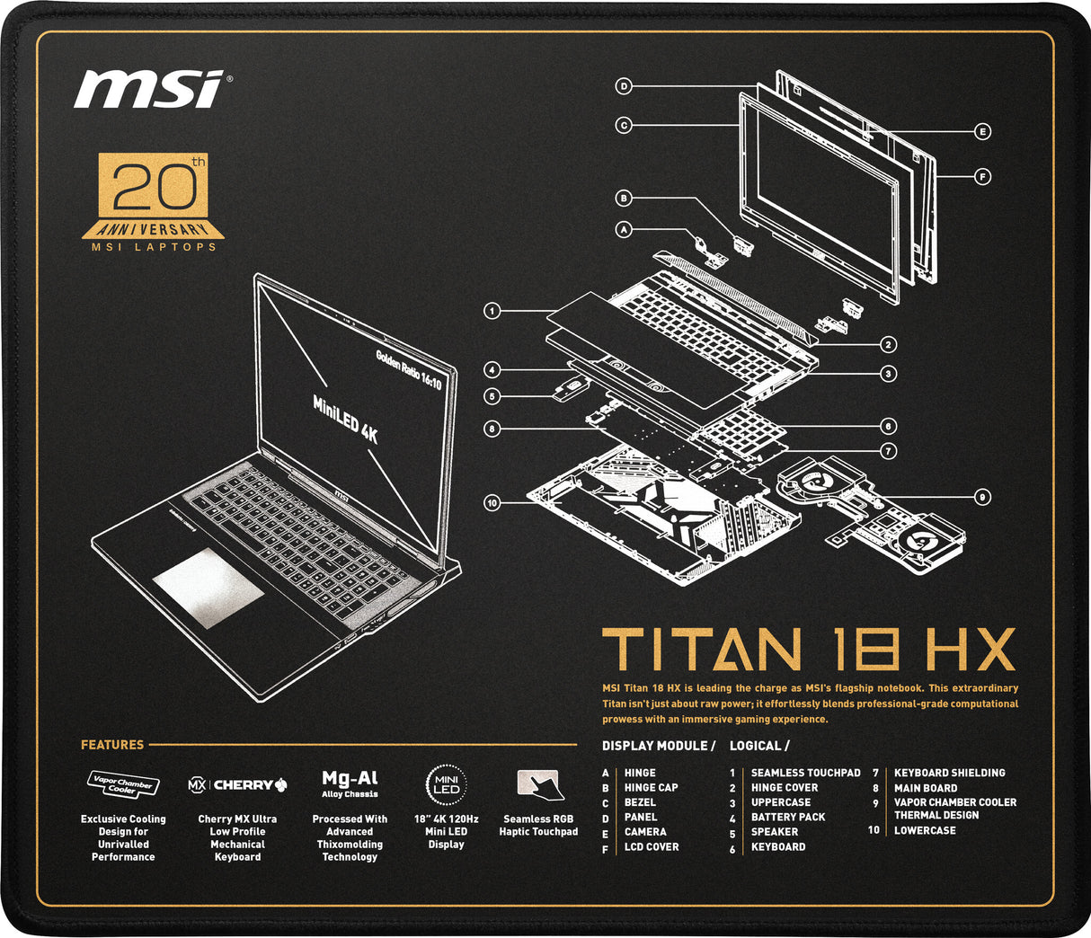 NB MSI TITAN 18 HX A14VIG-18" MiniLED UHD+-16:10-i9-14900HX-RTX 4090 16GB D6-64GB-2TB SSD-W11 Pro-Anniversary Ed.