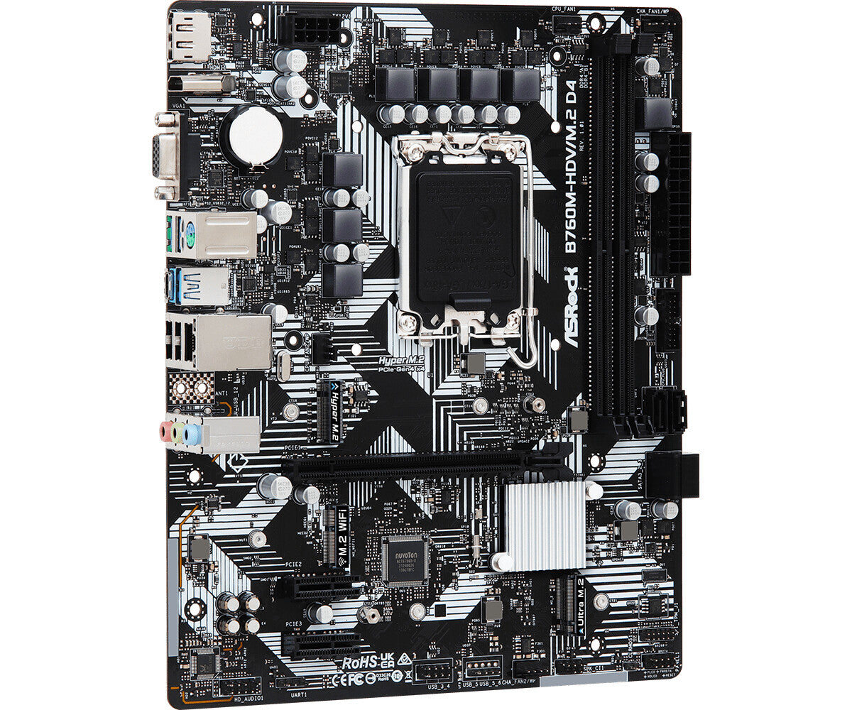 MB Asrock 1700 Intel B760M HDV/M.2 D4- 2xDDR4- 4SATA3- 1xHyper M.2 1xUltra M.2- HDMI DP D-sub mATX