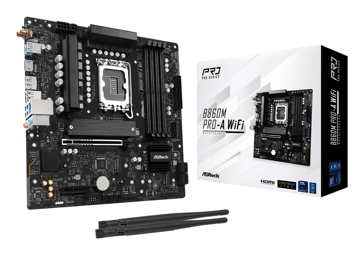 MB Asrock 1851 Intel B860M PRO-A WIFI- 4*DDR5 4*SATA3- 3*M.2- HDMI- DP- WiFi 6E + BT- mATX