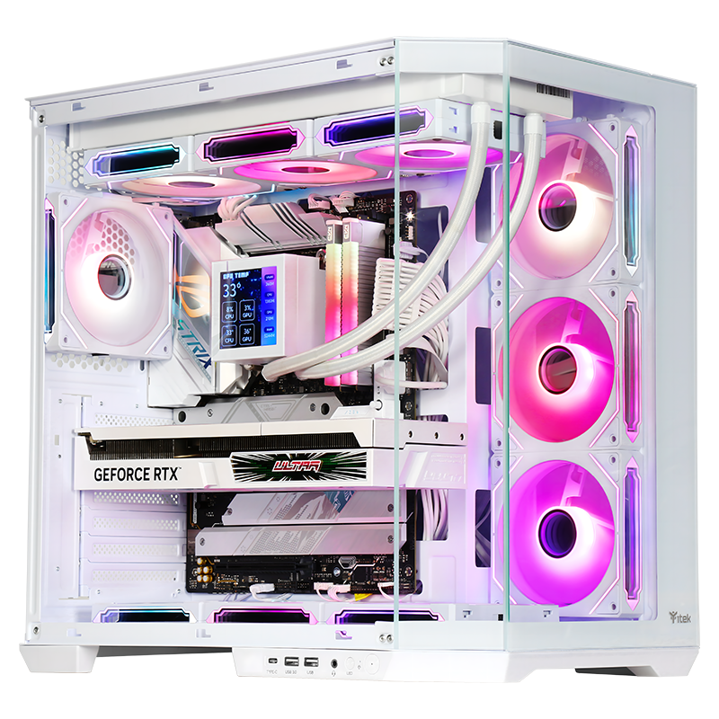 Case DARK CAVE AKU - Gaming Tower- ATX- 4x12cm ARGB fan- USB3- Type-C- Temp Glass Side & Front Panel- White Edition