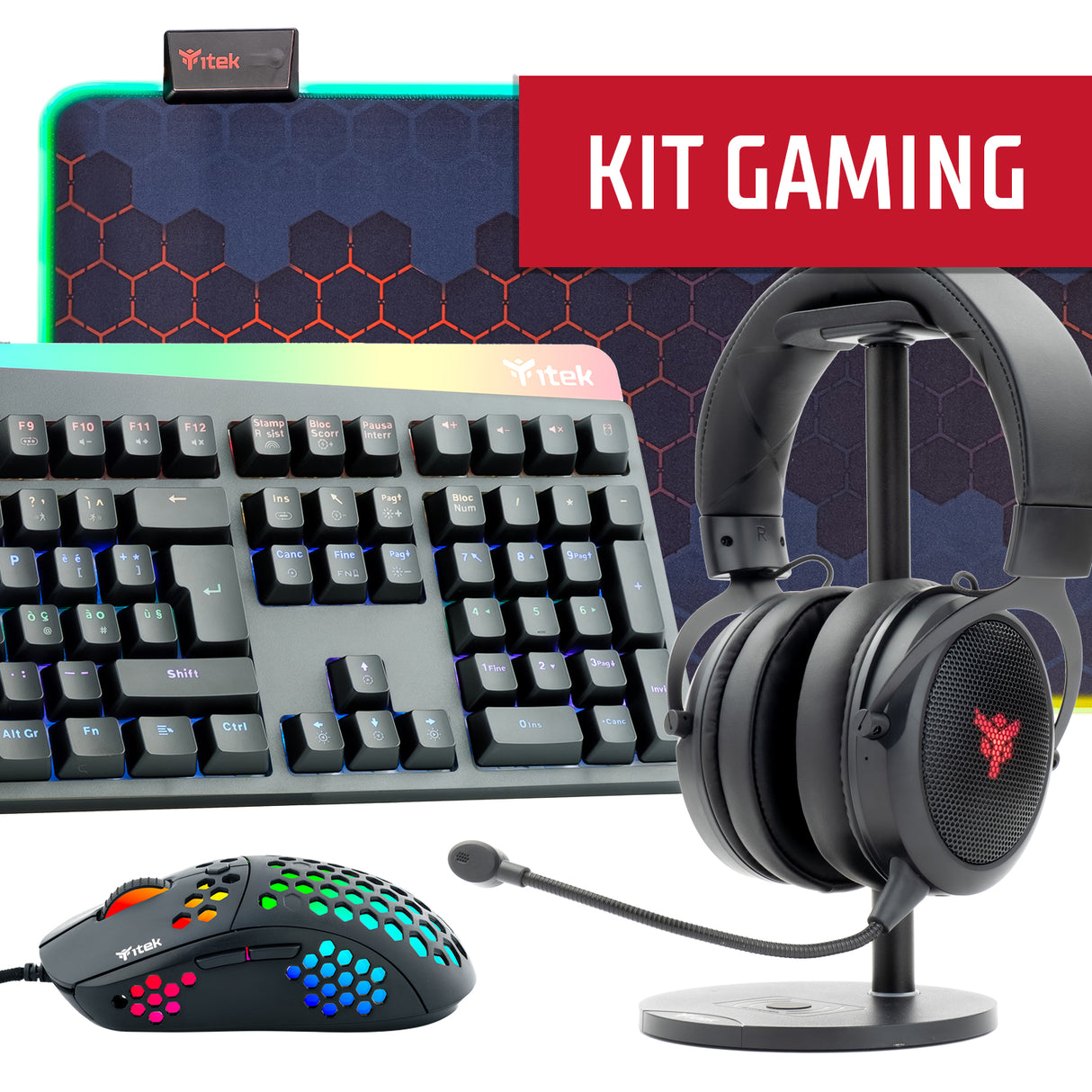 Kit Gaming - Tastiera X31 + Mouse G71+ Mouse Pad XXL RGB E1 + Cuffie H500W2